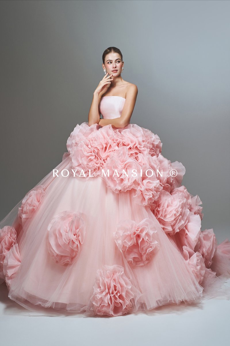 2026法式高訂-粉緞花海.立體玫瑰澎裙禮服 ROYAL MANSION 蘿亞結婚精品