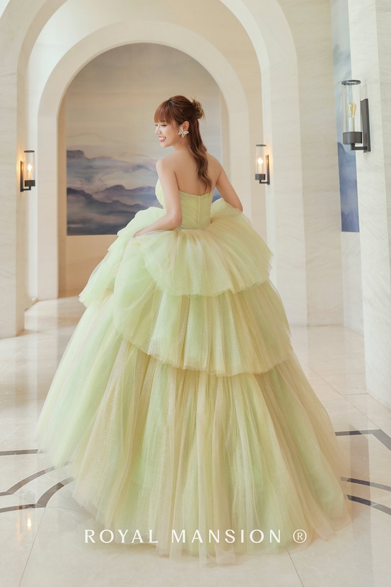 果綠打褶層次晚禮服 --台北禮服租借 ROYAL MANSION 蘿亞結婚精品
