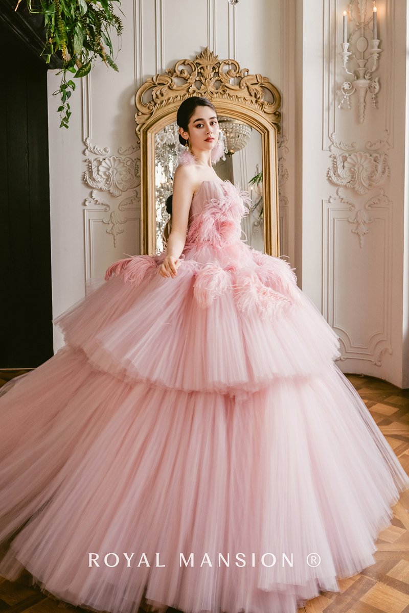 粉色羽毛層次晚禮服-台北禮服租借 ROYAL MANSION 蘿亞結婚精品
