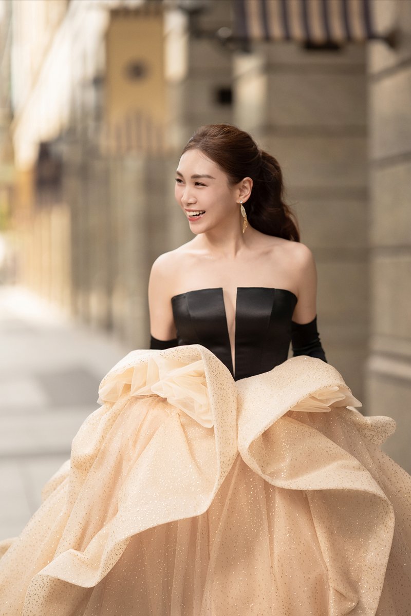 黑色禮服-黑色婚紗-黑色晚禮服-黑金撞色層次蓬裙1-台北禮服租借 ROYAL MANSION 蘿亞結婚精品