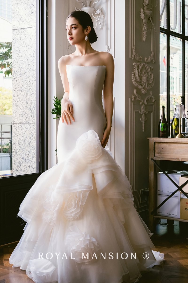 法式婚紗-立體玫瑰袖魚尾 ROYAL MANSION 蘿亞結婚精品