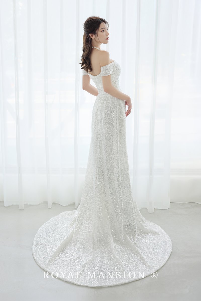 一字領亮片魚尾白紗 -台北禮服租借 ROYAL MANSION 蘿亞結婚精品