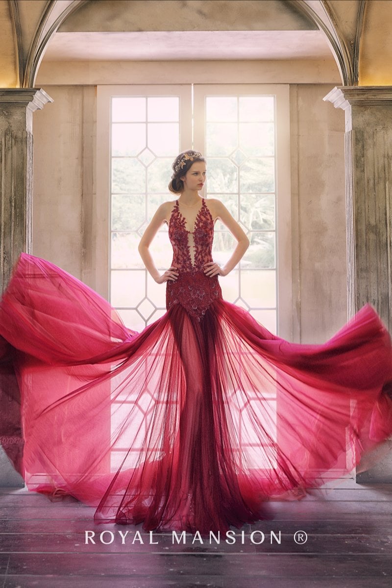 極致深V奢華酒紅裸紗 -台北禮服租借 ROYAL MANSION 蘿亞結婚精品