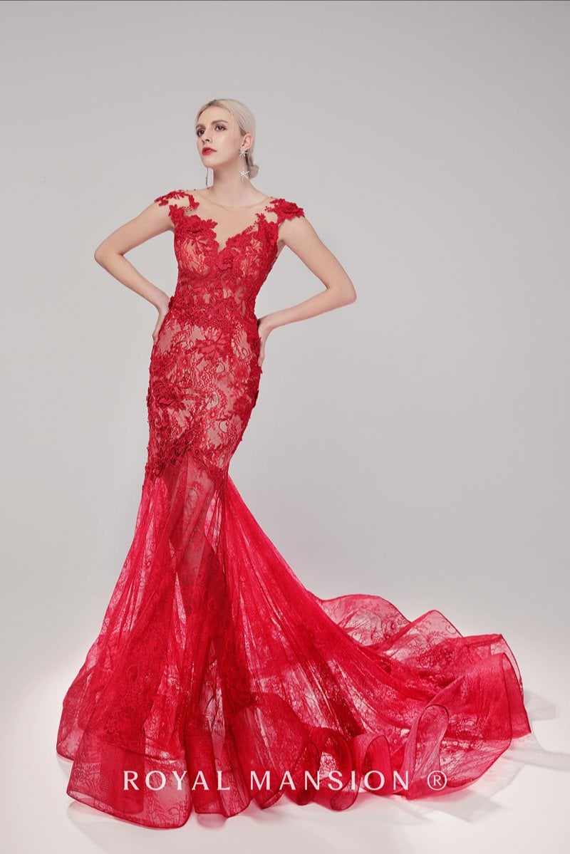 嫣紅法式蕾絲魚尾禮服 -台北禮服租借 ROYAL MANSION 蘿亞結婚精品