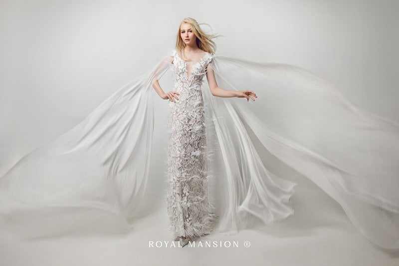 優雅羽毛蕾絲花裸紗 -台北禮服租借 ROYAL MANSION 蘿亞結婚精品
