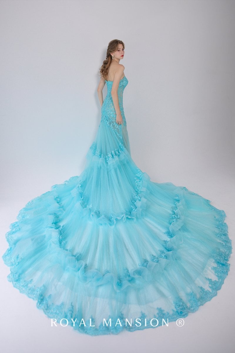 土耳其藍桃心領魚尾裸紗 -台北禮服租借 ROYAL MANSION 蘿亞結婚精品