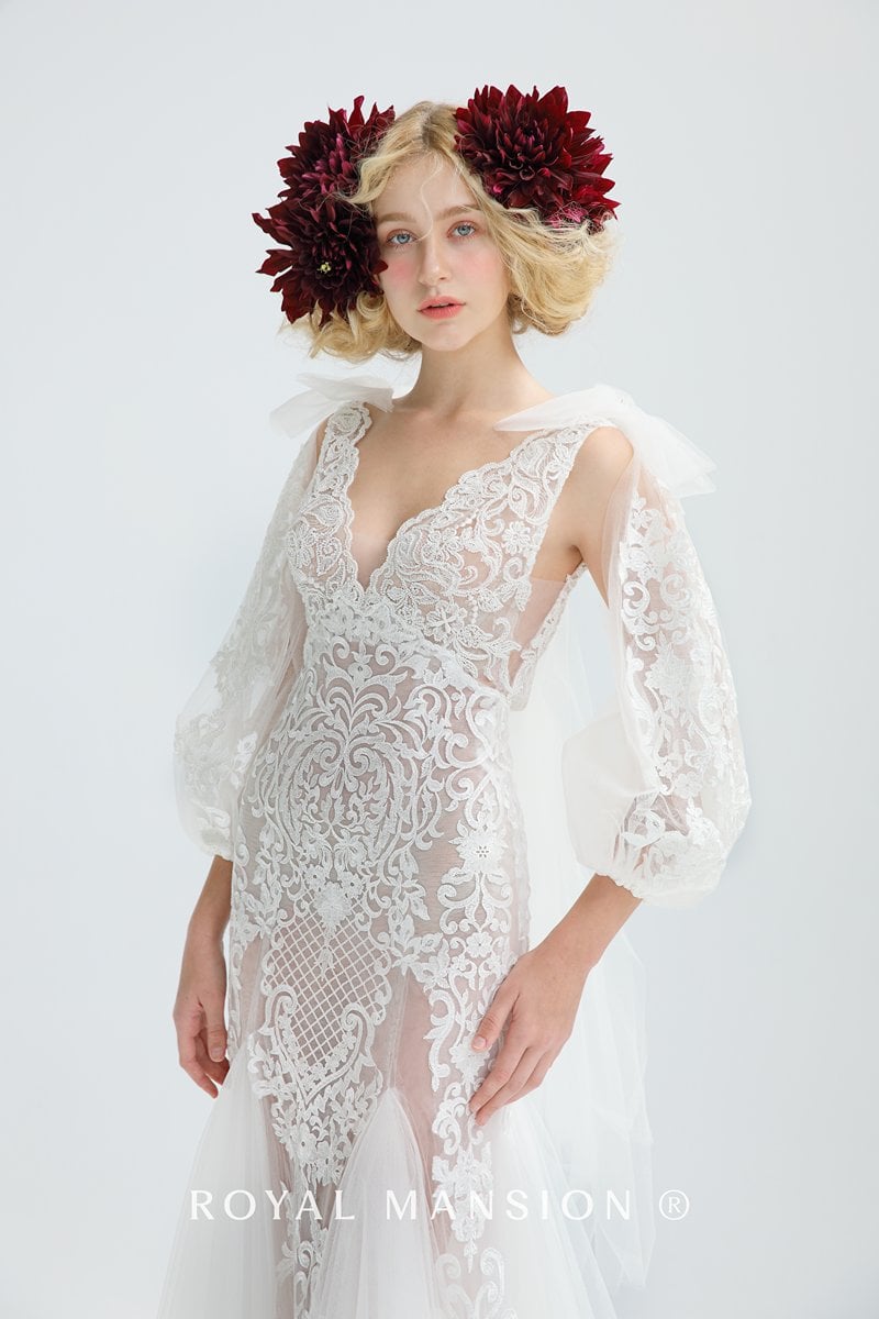 巴洛克式蕾絲圖騰裸紗 -台北禮服租借 ROYAL MANSION 蘿亞結婚精品