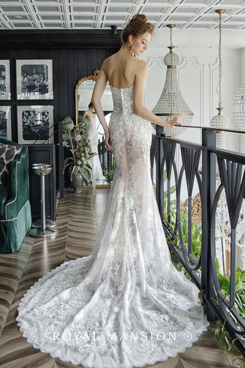 法式裸紗蕾絲魚尾白紗-台北禮服租借 ROYAL MANSION 蘿亞結婚精品
