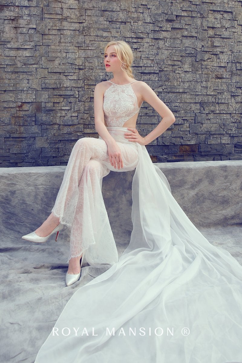 深V粉色蕾絲花朵裸紗 -台北禮服租借 ROYAL MANSION 蘿亞結婚精品