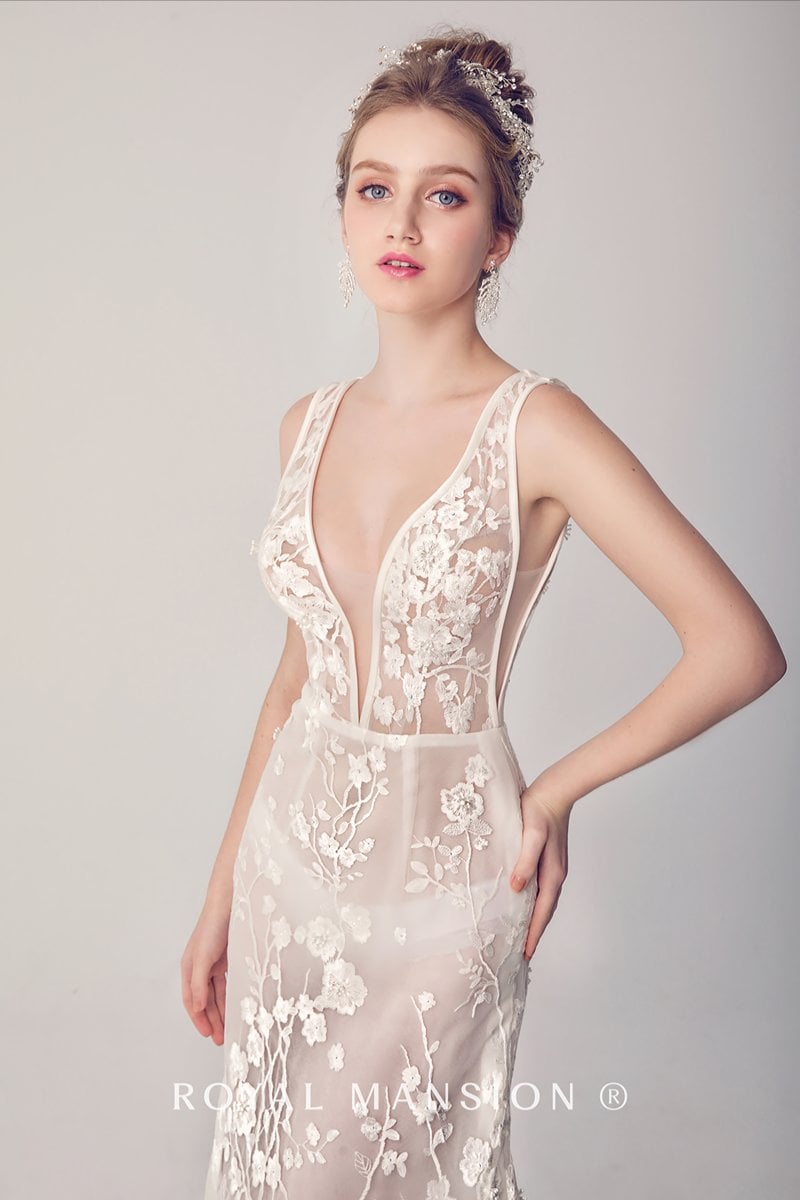 蕾絲雕花透膚裸紗 (1) -台北禮服租借 ROYAL MANSION 蘿亞結婚精品